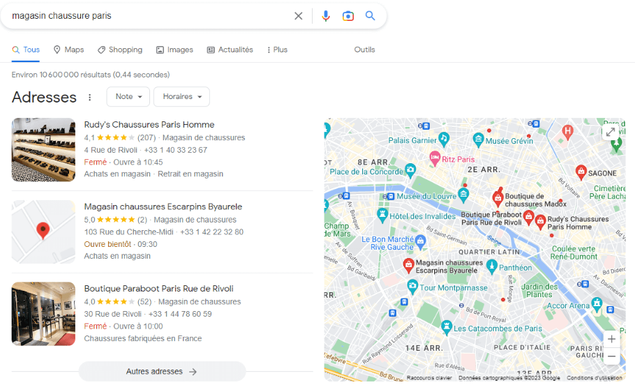 SERP 中显示的 Google My Business 列表